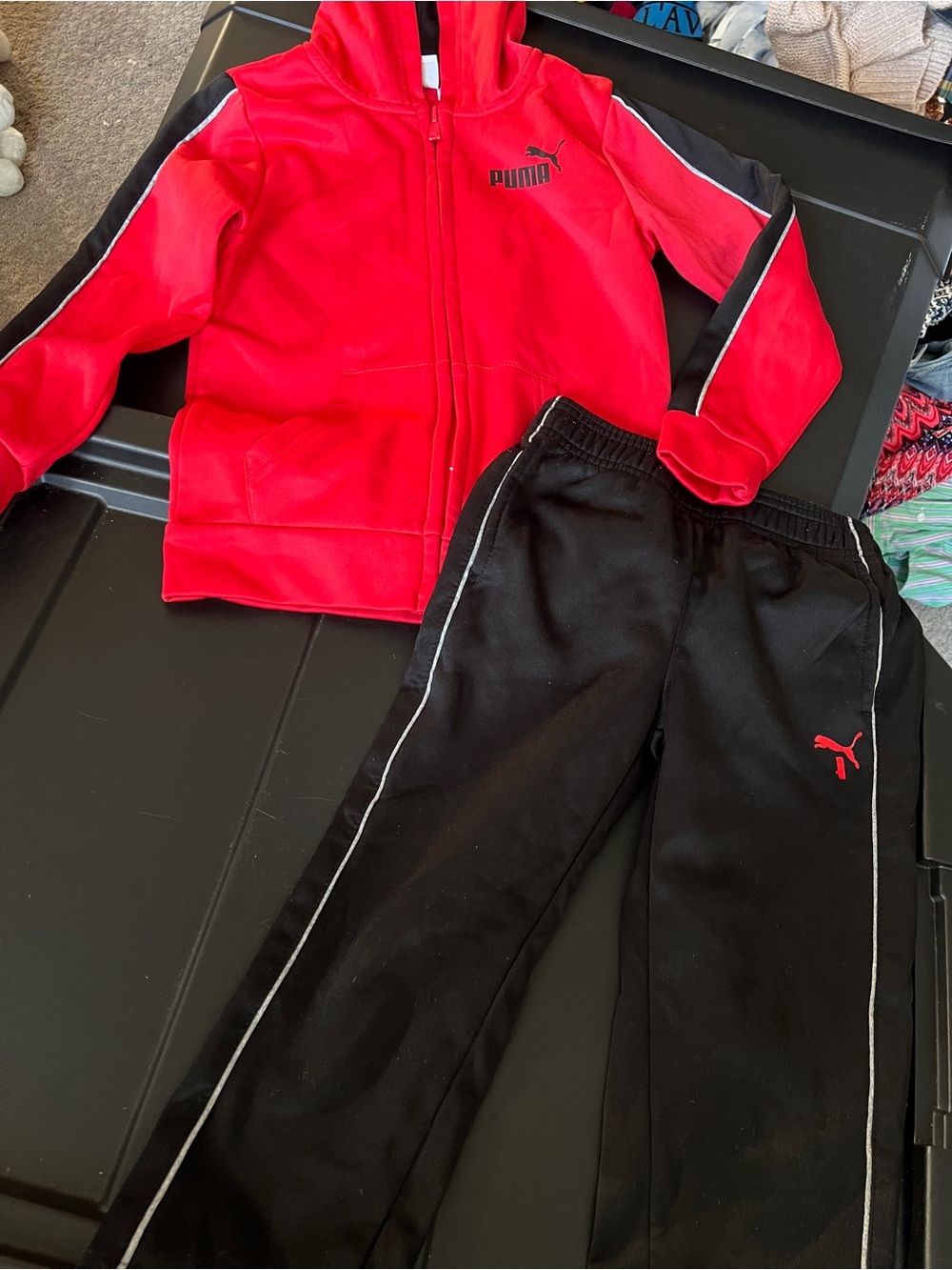 Puma Red and Black Kids Hooded Track Set